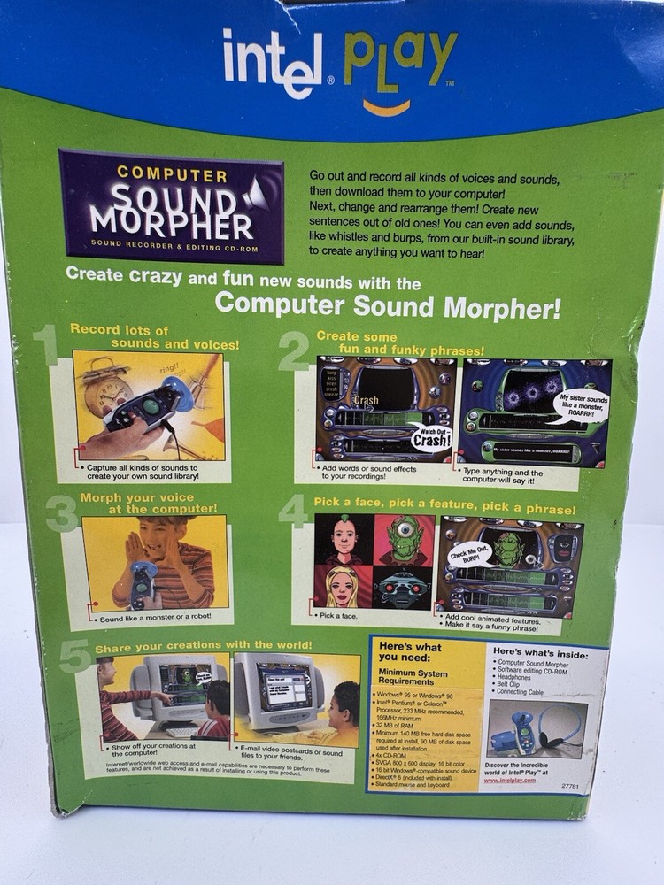 Intel Play Computer Sound Morpher - Record, Morph,Edit Sounds CD-ROM NEW