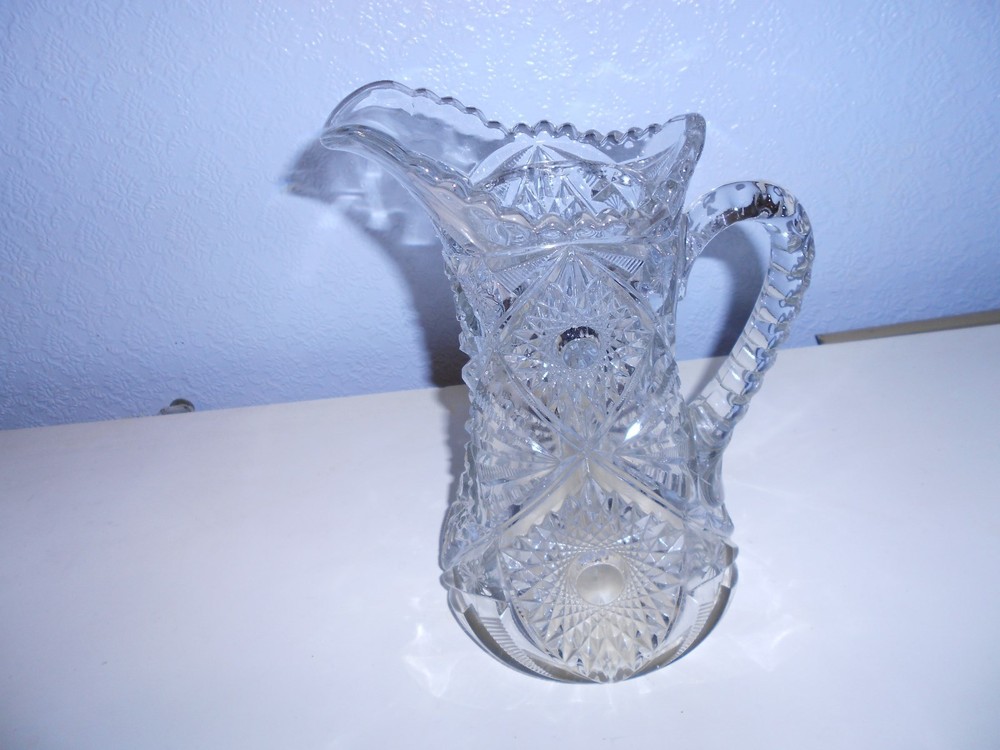 Pressed Cut Glass 10"  Pitcher