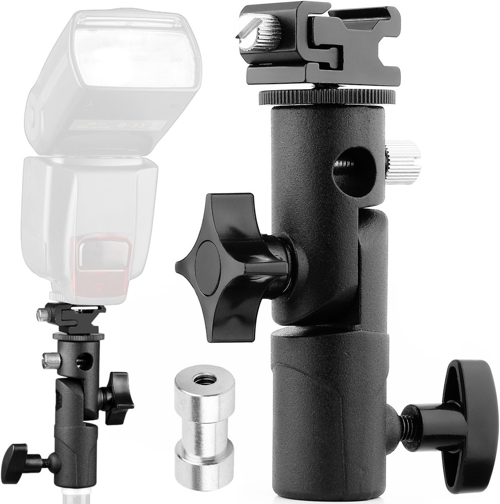 Camera Flash Speedlite Mount Swivel Light Stand Bracket with Umbrella Reflector