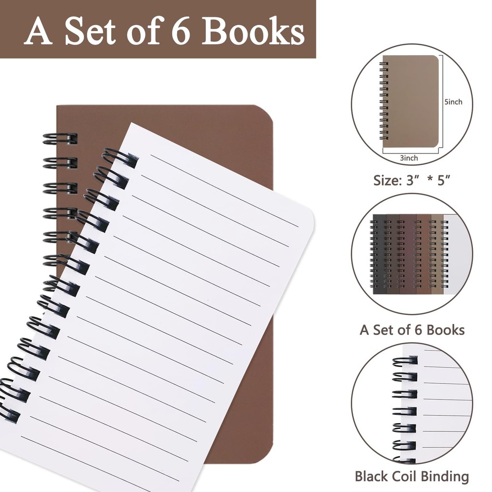 Small Spiral Notebook 3x5, 6 Pack Lined Notepads, Pocket Memo, Multicolor