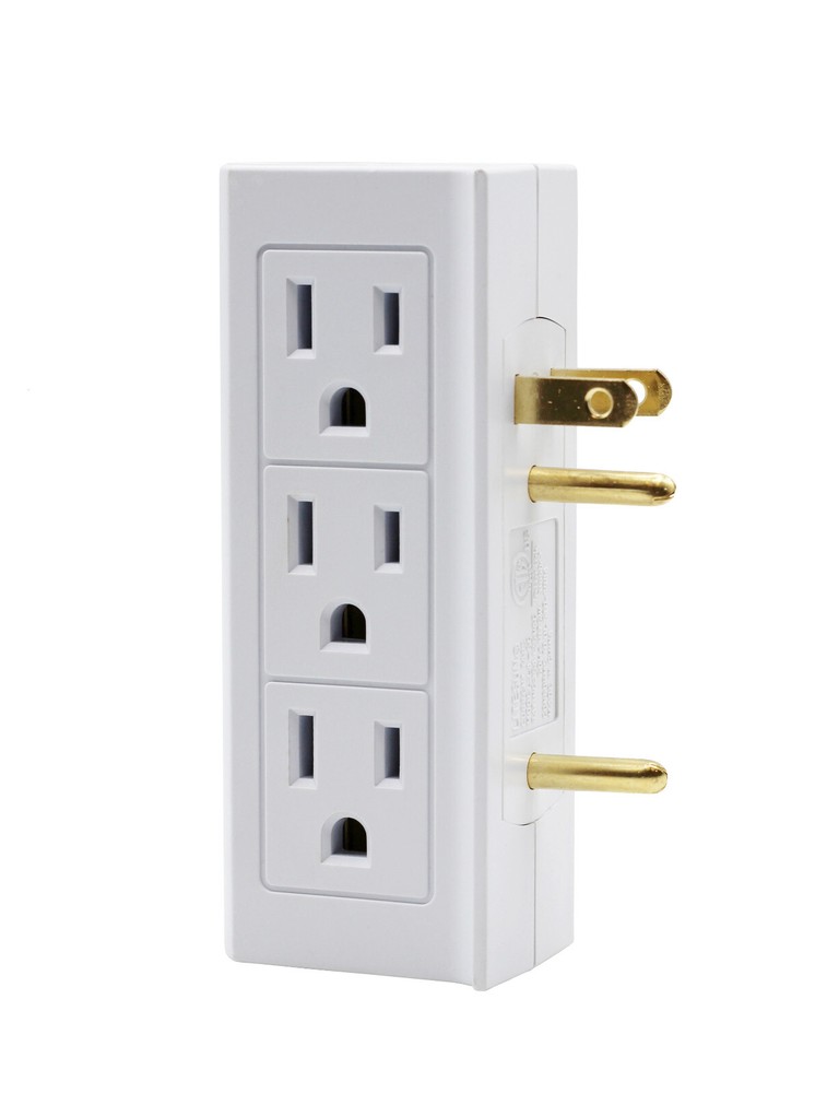 6 Outlet Vertical Extender Wall Tap - Split 2 Outlets Into 6 Grounded - 2 Pack
