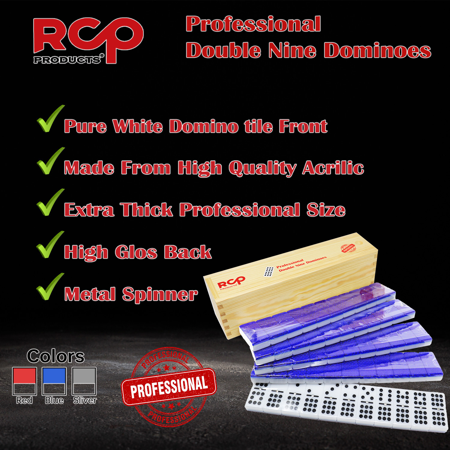 RCP Cuban Domino Cubano Profesional Doble Nine, Domino Doble Nueve Blue,Azul