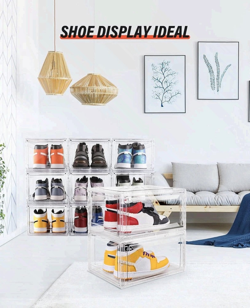 Shoe Boxes Clear Plastic Stackable 3 Pack Shoe Storage for Sneakerheads