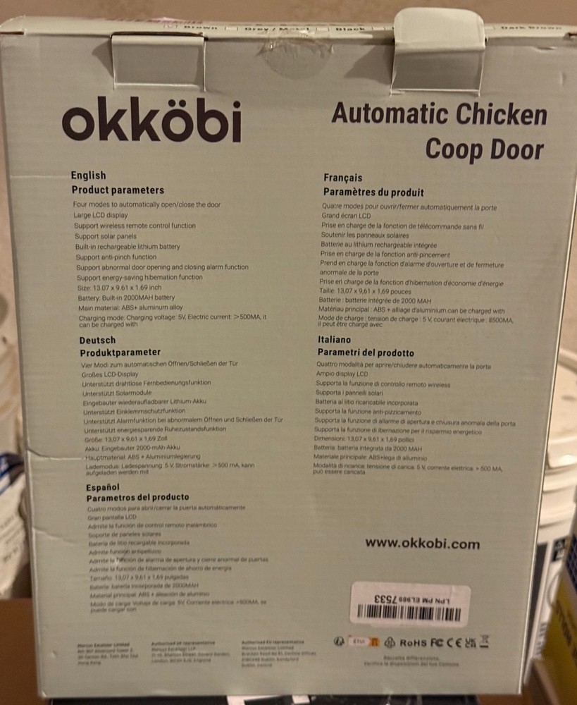Okkobi Automatic Chicken Coop Door Solar Powered - LCD Display BROWN *OPEN-BOX*