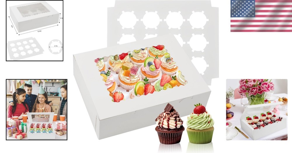 Elegant 6 Count White Cupcake Boxes - Portable & Durable Bakery Packaging