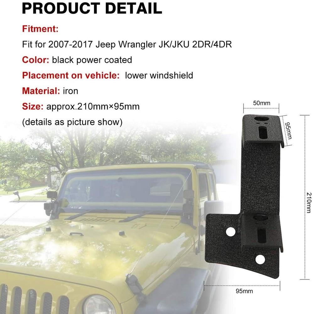 A-Pillar Windshield Mounting Brackets for Jeep Wrangler JK 2007-2017 Work Light