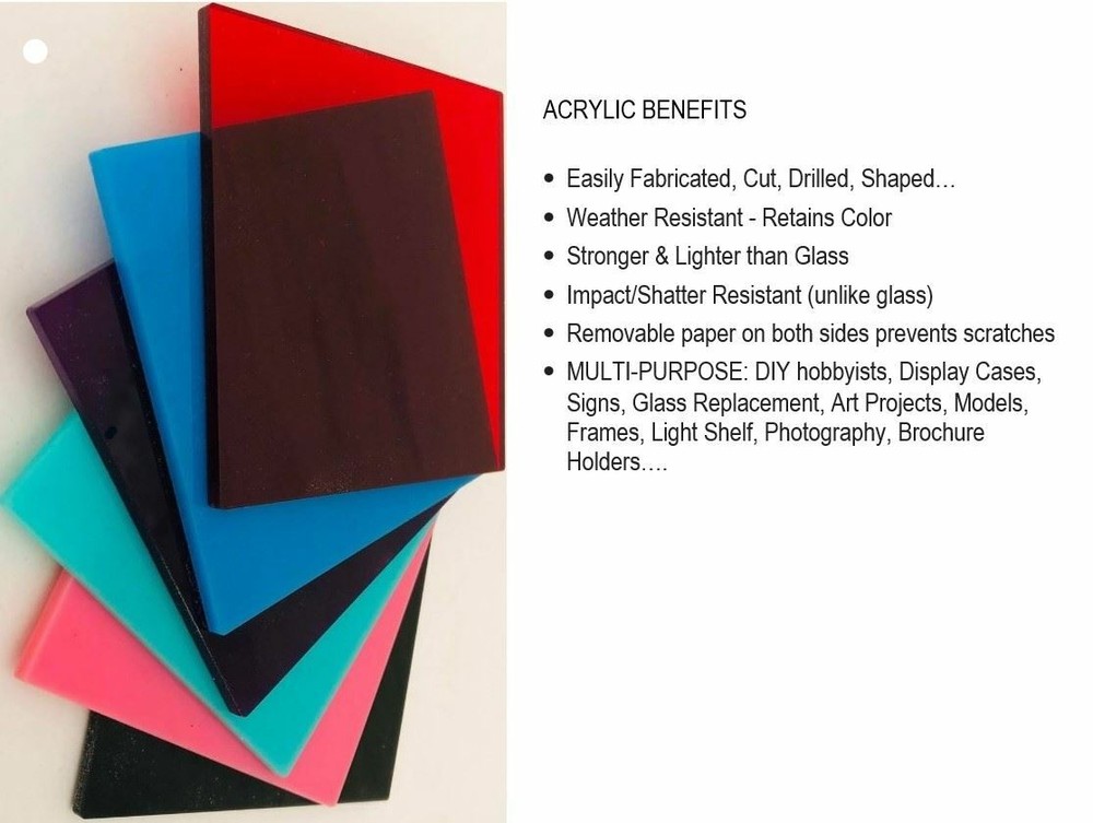 2 Pack Color Cast Acrylic Plexiglass Sheets 1/8” Thick (3mm)