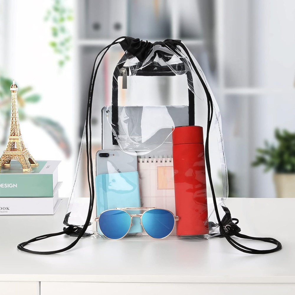 2 PACK Clear Drawstring Bag Stadium Approved, See Through PVC Drawstring bags, T