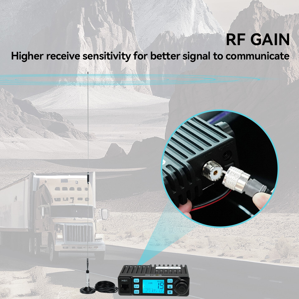 Retevis MB1 CB Radio Dual-Mode AM/FM,12V/24,4 W,40Channel +MR500 CB Antenna