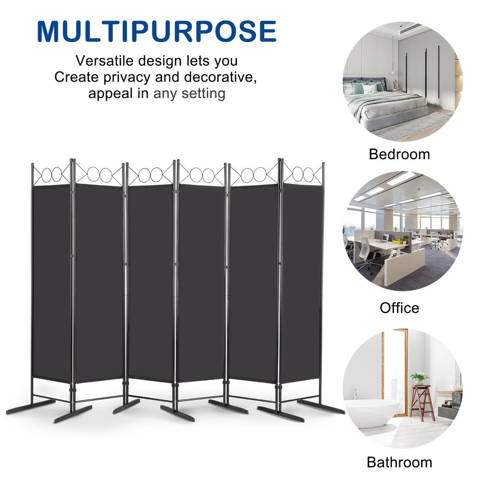 6 Panel Room Divider Folding Screen Freestanding Privacy Partition Black