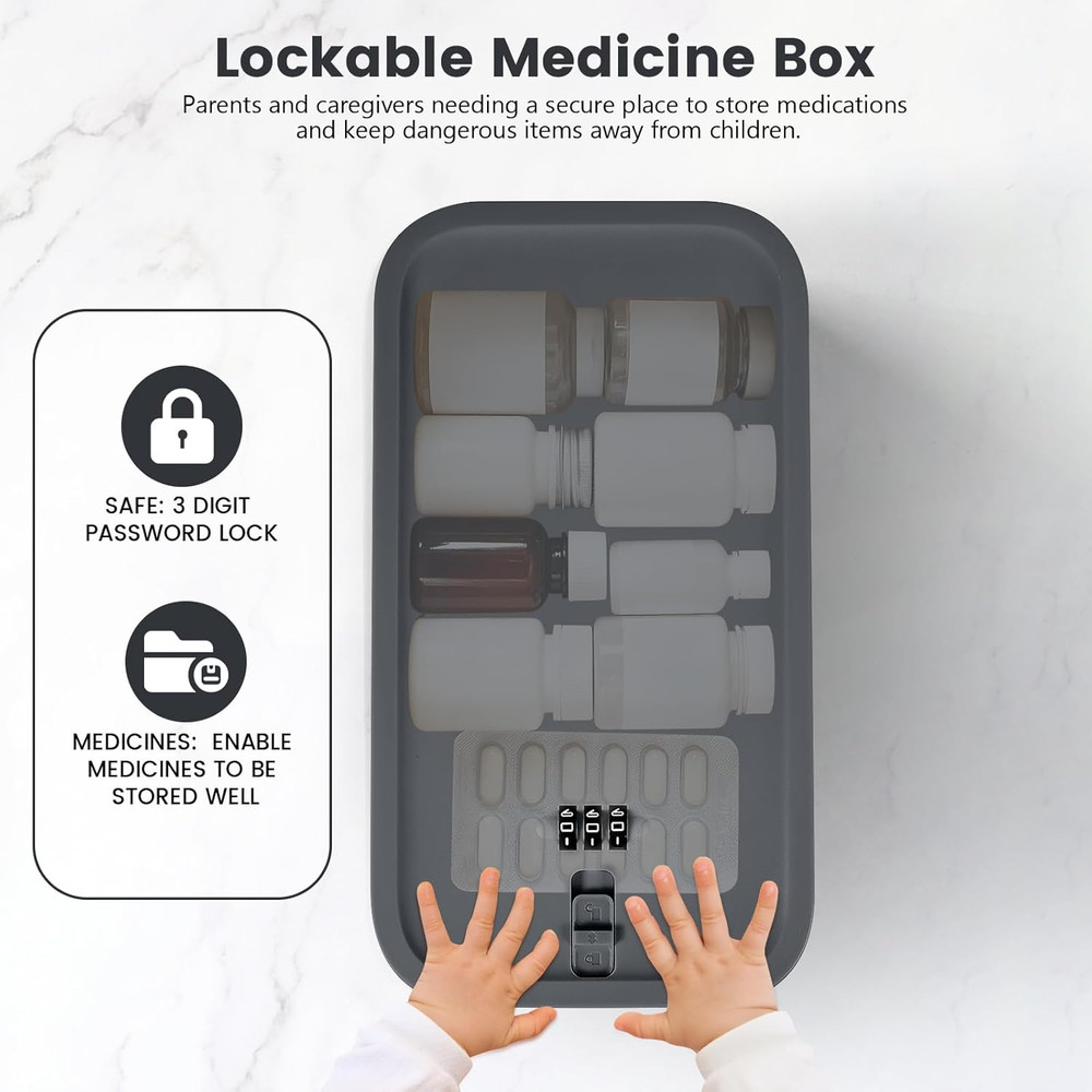 Small Lock Box,Lockable Storage Box with Combination Code for Medication Safe, M