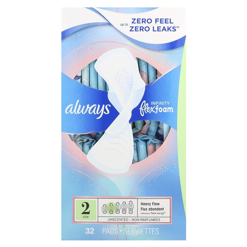 Infinity Flex Foam with Flexi-Wings™, Size 2, Heavy Flow, Unscented, 32 Pads