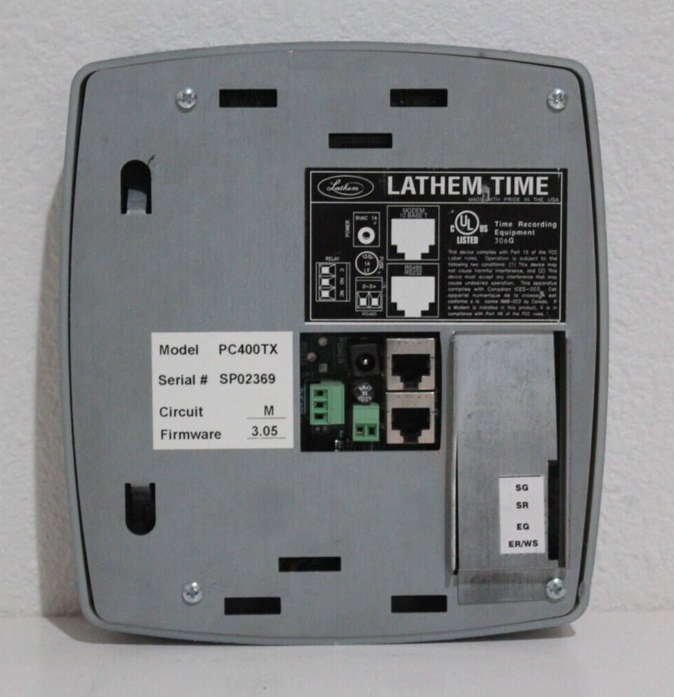 LATHEM PC400TX PayClock Time Clock Time Recorder With Power Supply