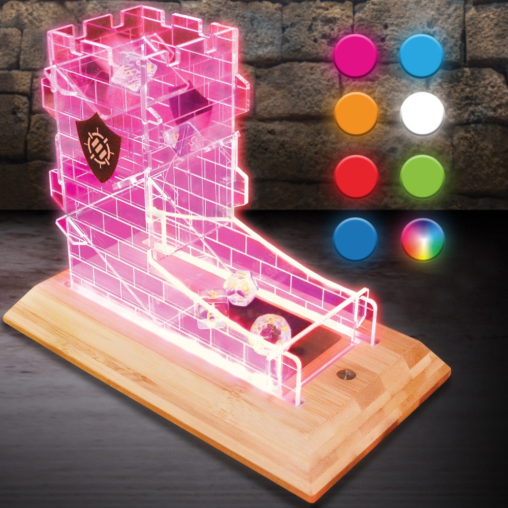 LED Dice Tower with 7pc Dice Set for RPG Games - 7pc Dice Set, LED Dice Roller
