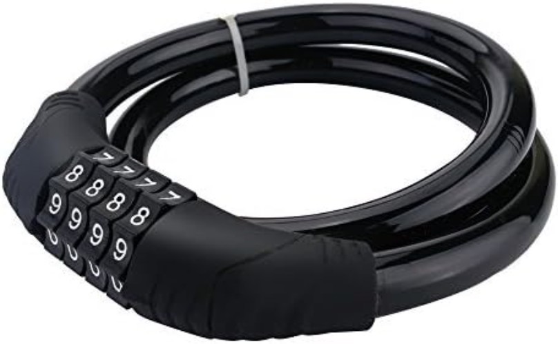 Compact 4-Digit Combination Lock - Strong Steel Cable for Bicycle Security, 2ft