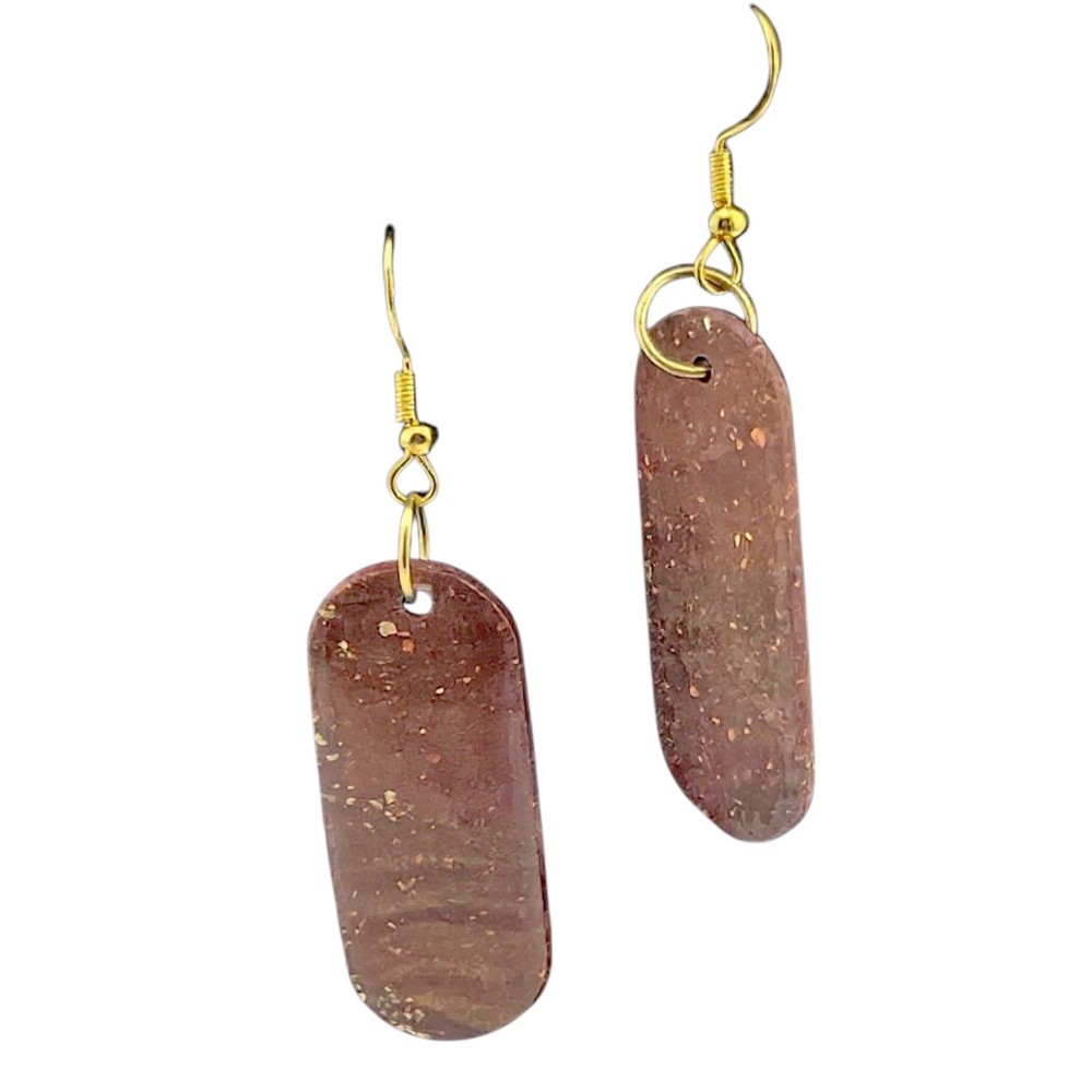 Handmade 2.75in Oval Shape Light Brown Polymer Clay Dangle/ Drop Earrings