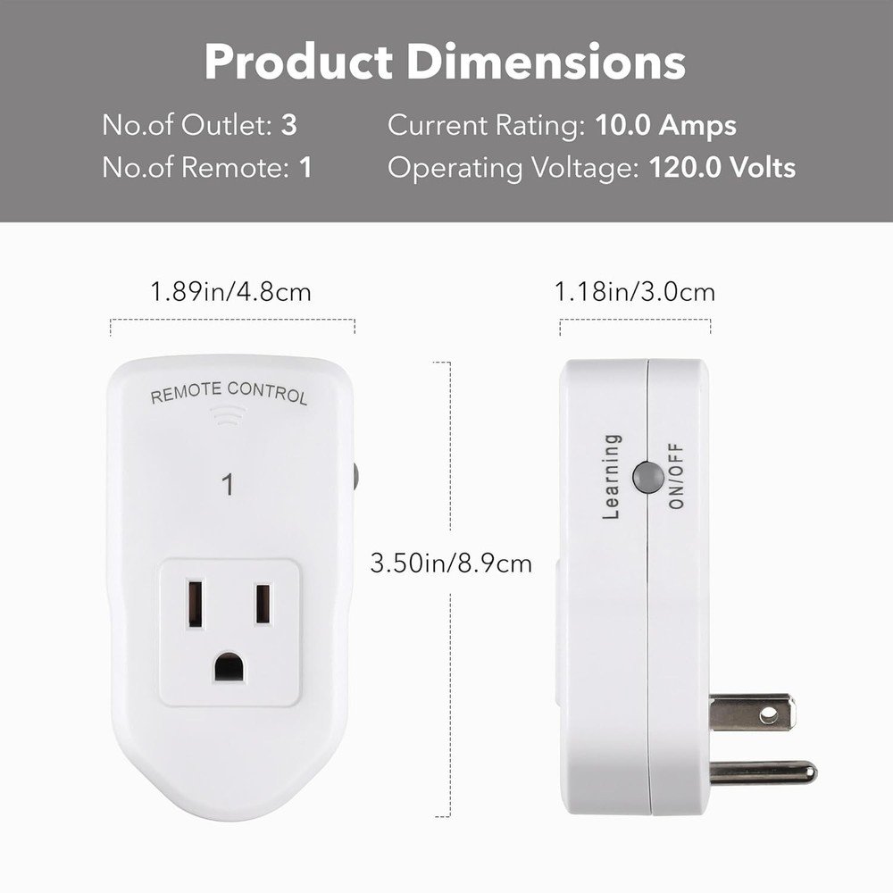 BN-LINK Wireless Remote Control Electrical Outlet Switch for Lights, White