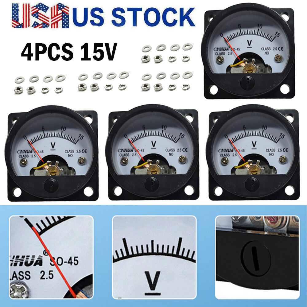 4X DC 0-15V Analog Voltmeter Analogue Voltage Panel Meter SO45 Directly Connect