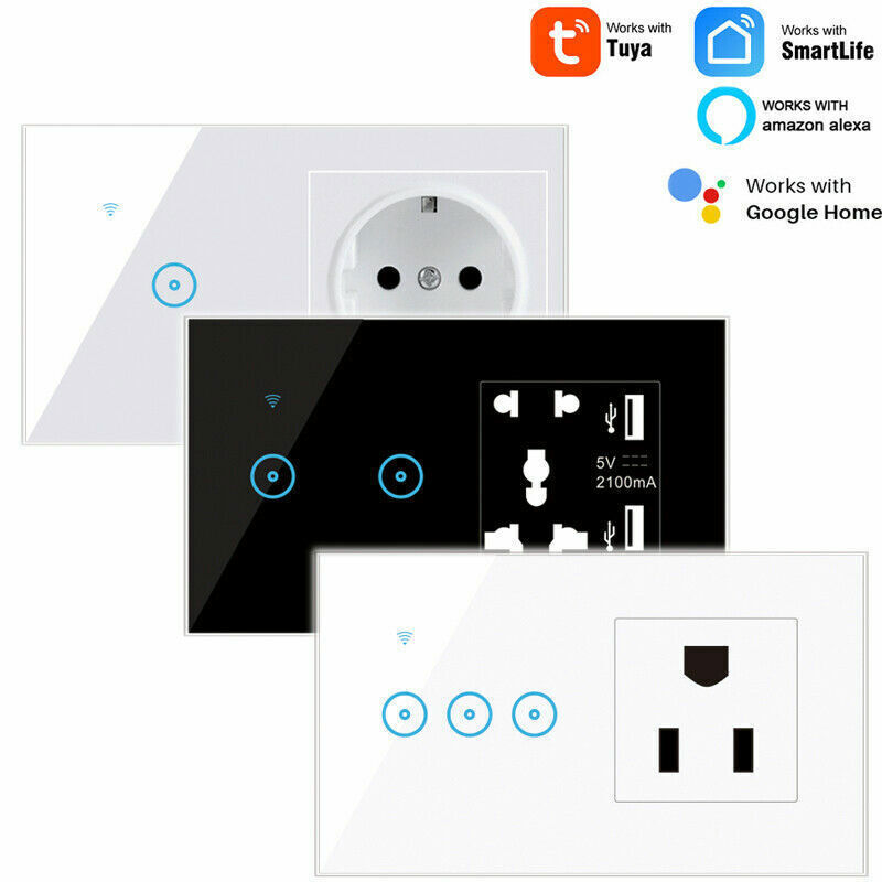 WiFi Smart Wall Light Switch Socket Outlet Combo for Amazon Alexa Google Home US