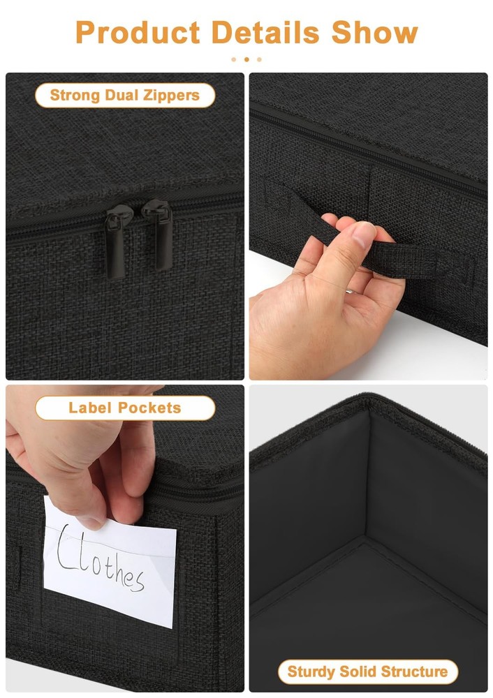 Punemi Under Bed Storage Containers 4.5" Low Profile Clothes Organizer Bin Black