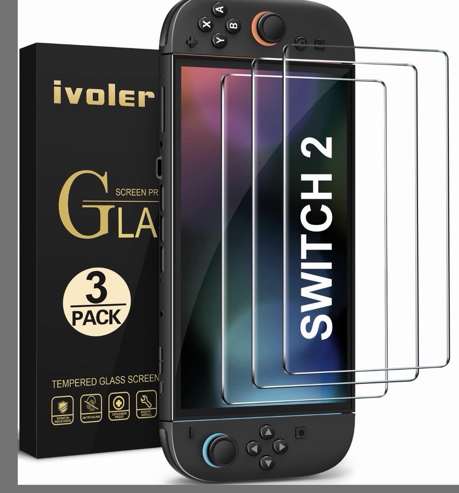 ivoler 3-Pack Screen Protector Tempered Glass for Nintendo Switch 2 Model 2025,