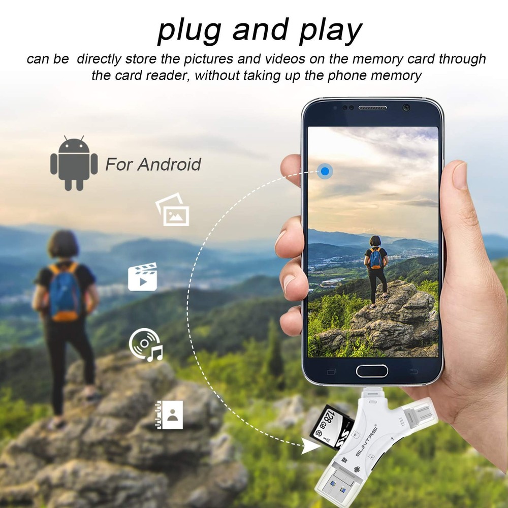 SD Card Reader for iPhone/ipad/Android/Mac/Computer/Camera,4 in1 Micro SD Car...