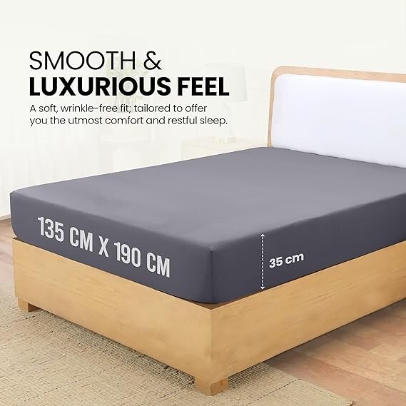 Utopia Bedding Fitted Sheet Double, Grey - Deep Pocket 14 inch (35 cm) -