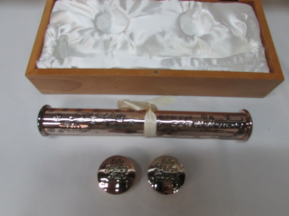 Baby Infant Birth Certificate First Curl First Tooth Keepsake Silver Box Set