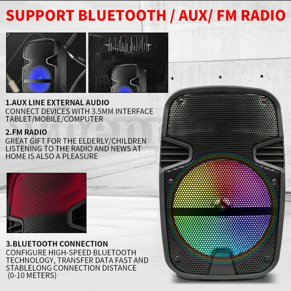 PA Audio System 8'' Bluetooth Speaker Sub woofer Microphone Remote Control Party