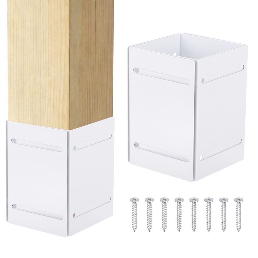 Carbon Steel Adjustable Post Protector (Range 3.3"-6") for Fence, White