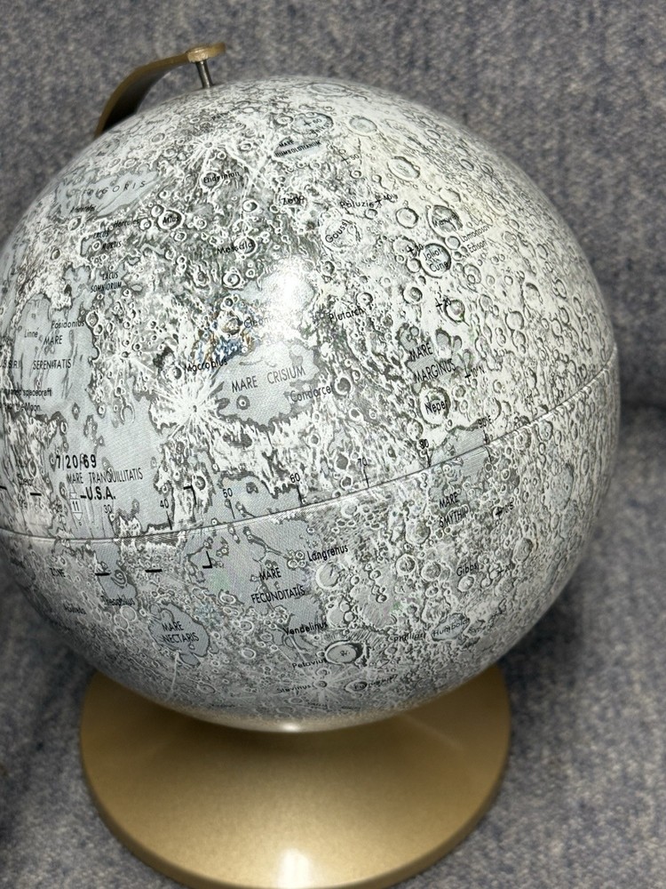 Replogle Globe The Moon Authentic 6” Model Vintage Includes Manned Landing Sites
