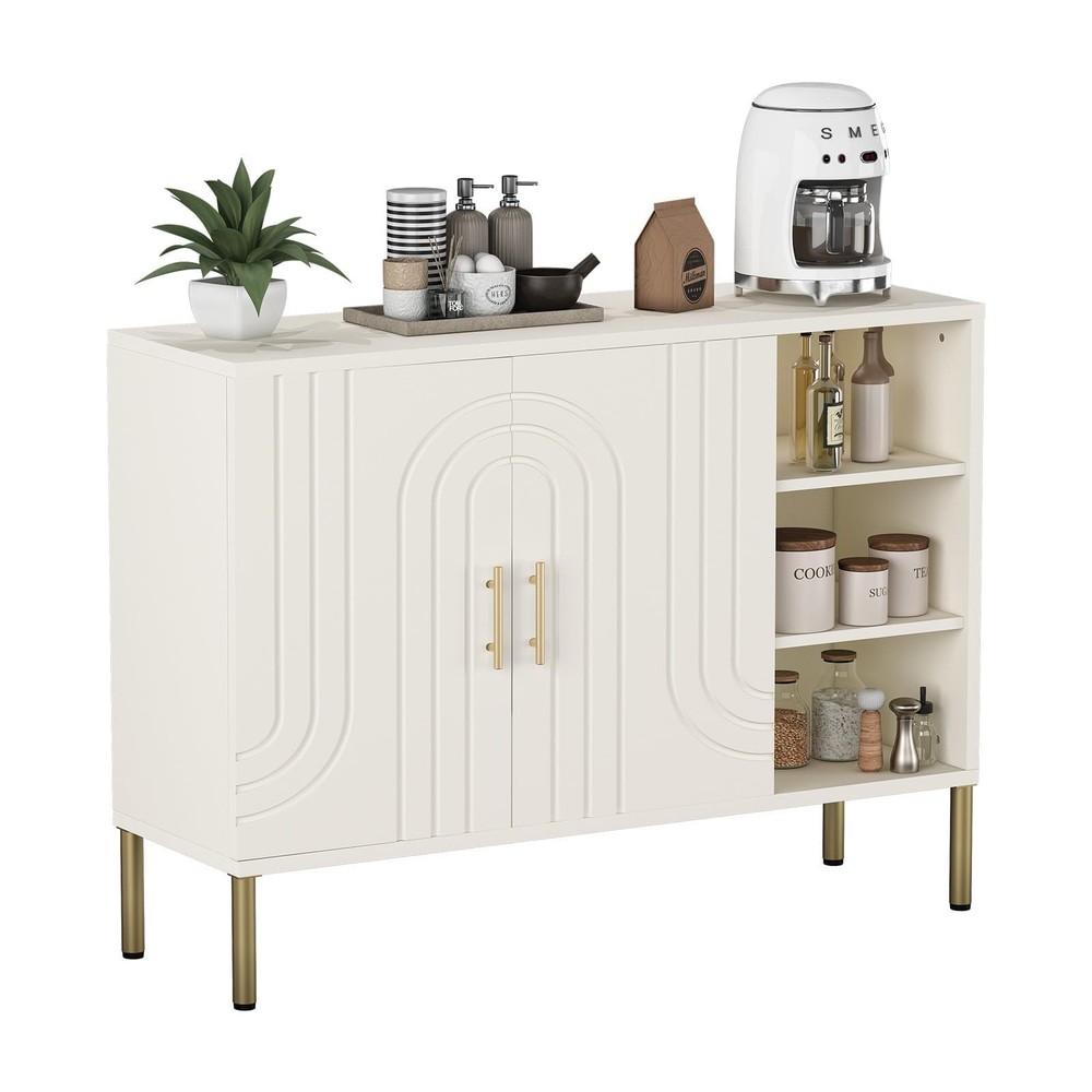 Sideboard with 3 Open Compartments, Buffet Cabinet with Spacious Storage, Mod...