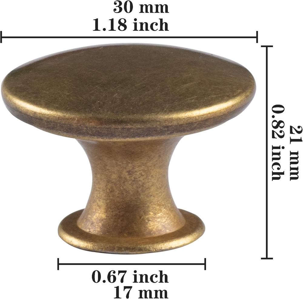 6 Pack Brass round Antique Brass Kitchen Cabinet Knobs Cupboard Door Knobs Drawe