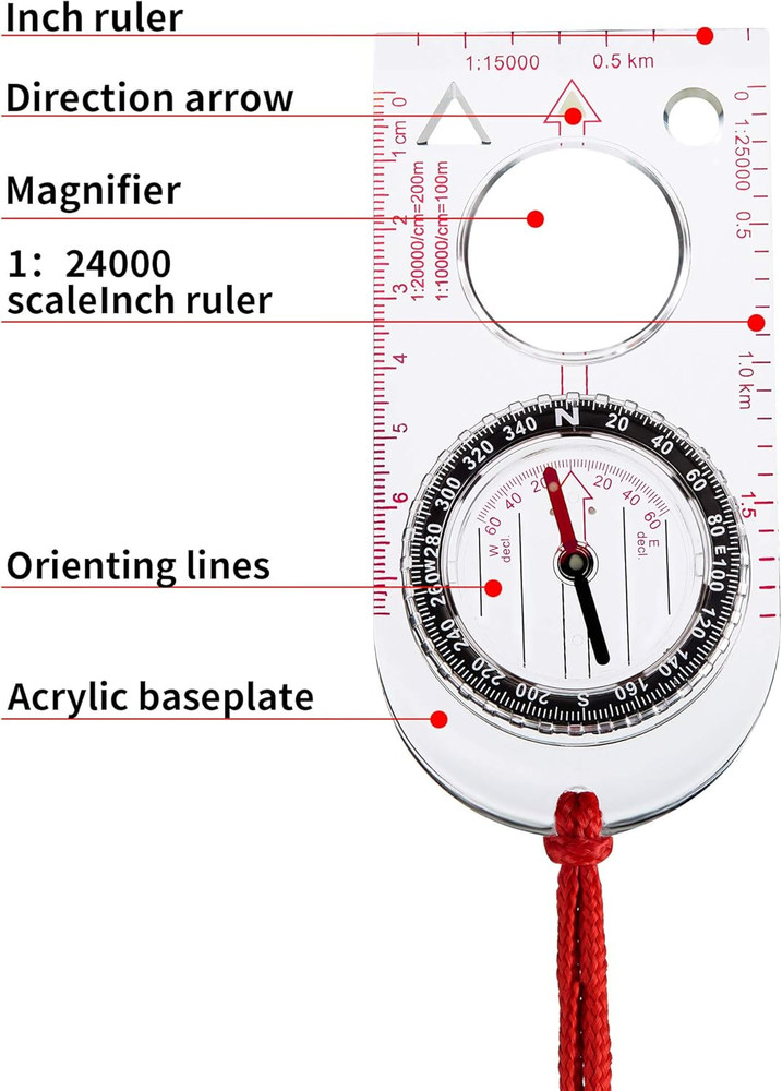 6 Pieces Orienteering Compass Hiking Navigation Backpacking Compass Map Readi...