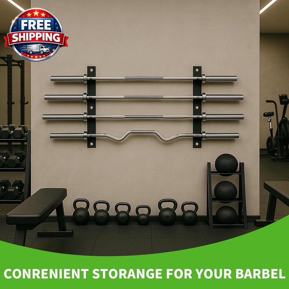 Olympic Barbell Wall Mount Storage Rack - Space-Saving Hanger Holder