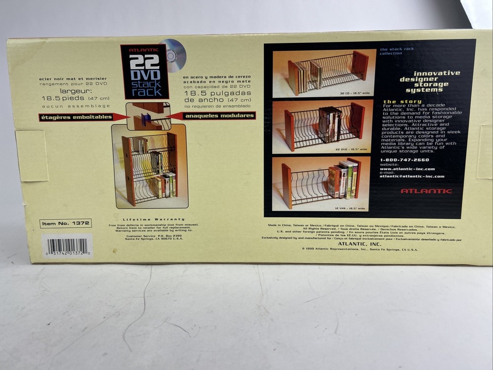 Atlantic 22 DVD Case Storage Stackable Rack Cherry Wood Black Steel Open Box