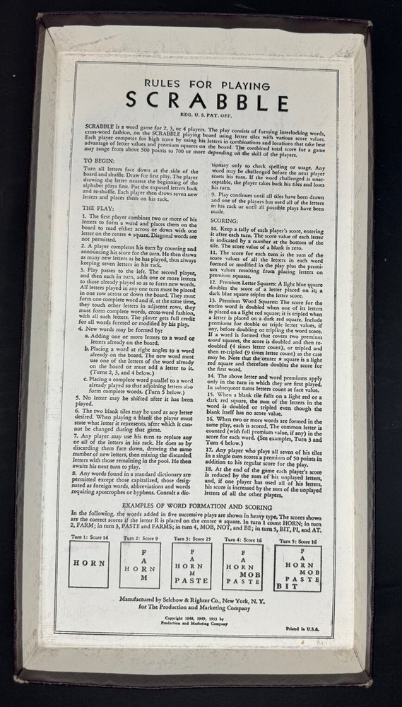 1953 SCRABBLE Word Game Selchow & Righter Complete