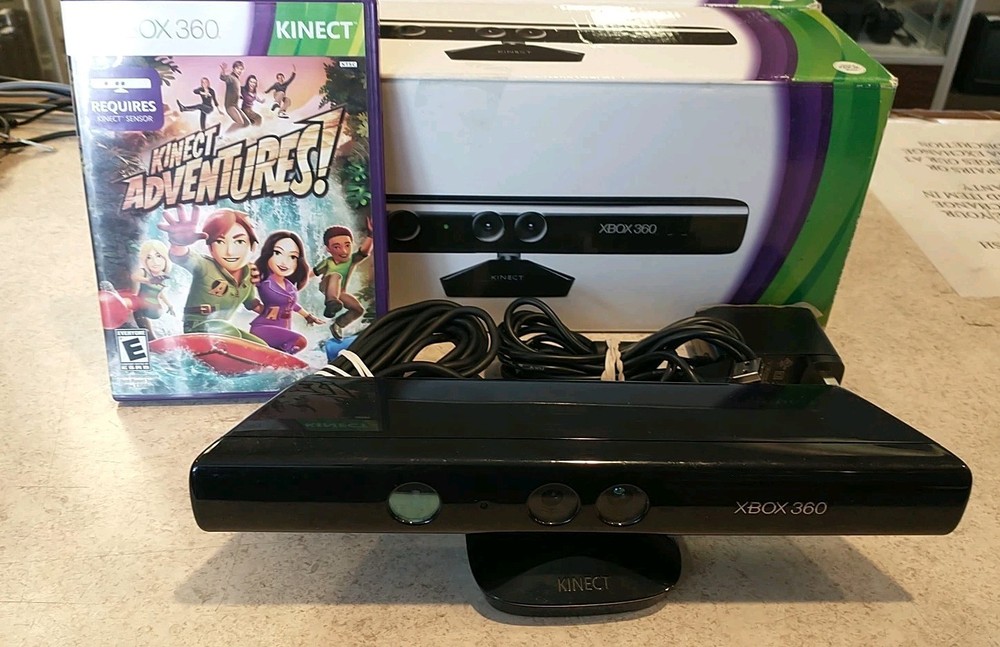 Authentic Xbox 360 Kinect Sensor Black + Kinect Adventures Game + US Seller