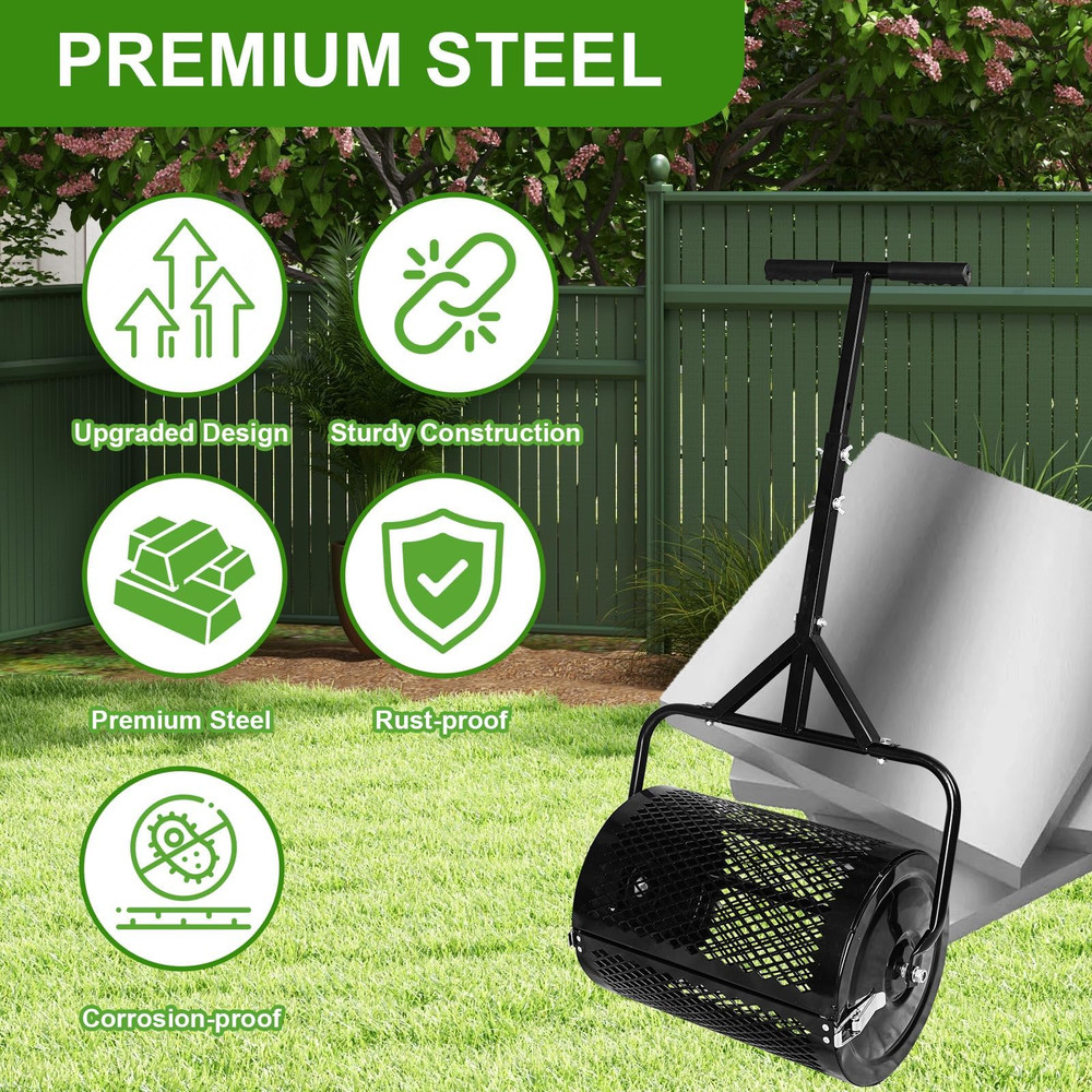 16" Lawn Compost Spreader Peat Moss Roller, Roller Spreader Adjustable Handle