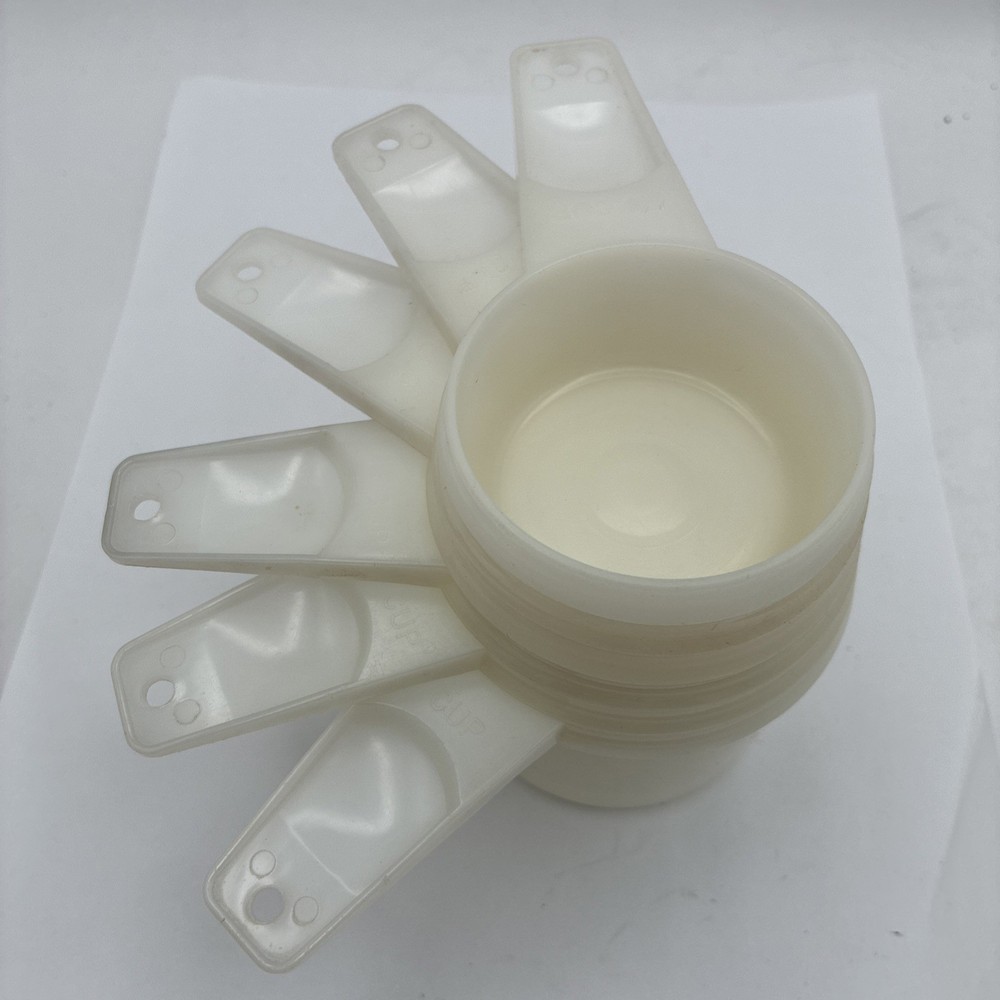 6 Vintage Tupperware Measuring Cups Sheer White Stacking Nesting Great Condition