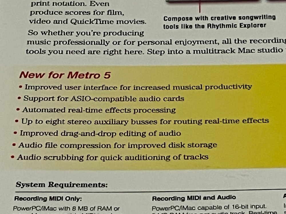 Cakewalk Metro 5 Multitrack MAC Studio Software New Sealed Vintage Rare