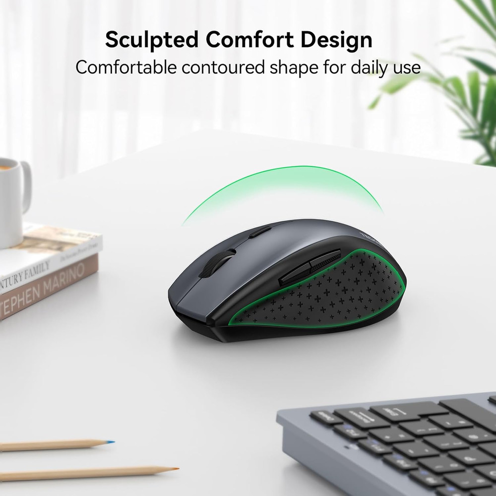 Wireless Mouse, 2.4G USB Computer Mouse with 6-Level Adjustable 4800 DPI, Silent