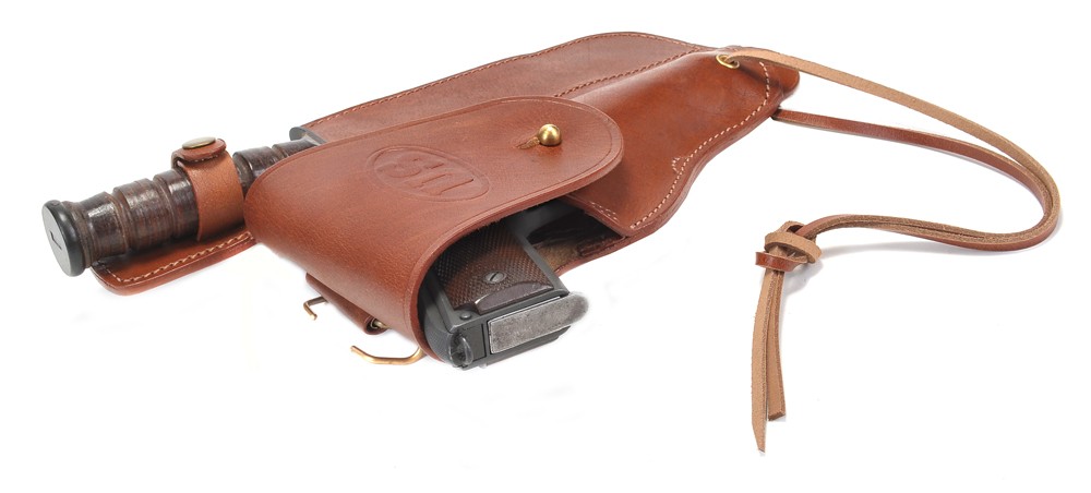 US WW2 M1916 Colt 1911 .45 Holster and Ka-Bar Sheath Premium Drum Dyed Leather
