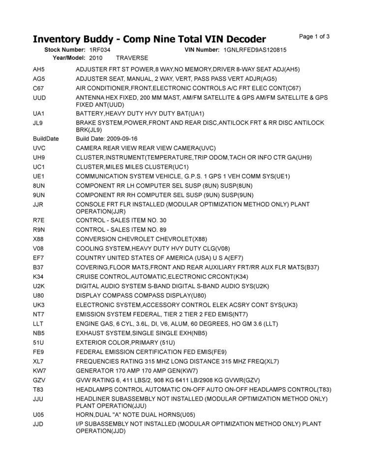 TRAVERSE 2010 Keys/Latches/Locks 104861833