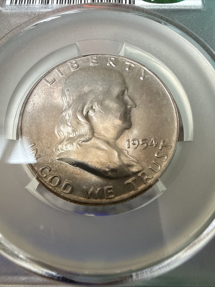 Toned 1954-D CAC MS64 Silver Benjamin Half Dollar