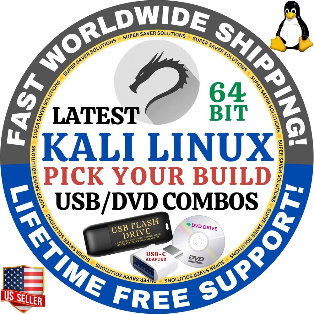 KALI LINUX OS ALL LATEST VERSIONS LIVE, FULL INSTALL DVD, USB 64-BIT MAC PC