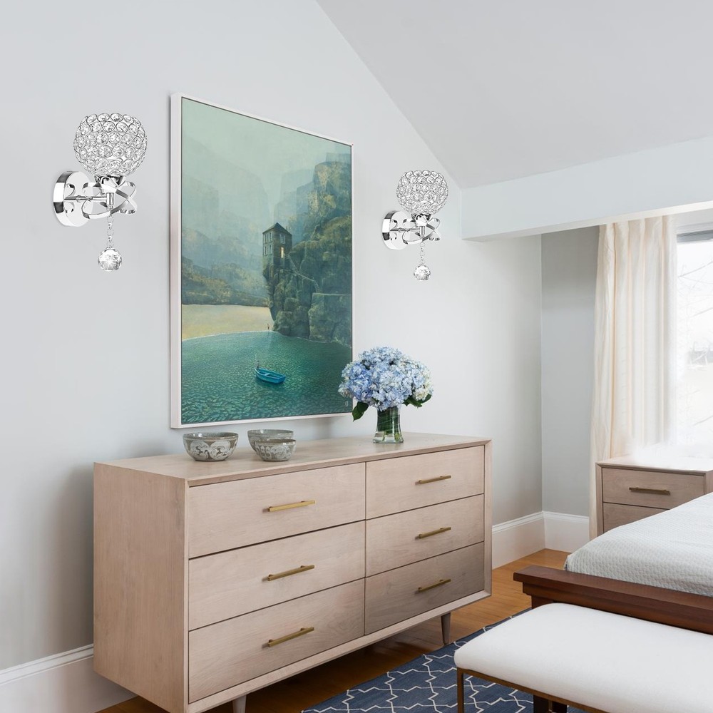 4-Pack Silver Crystal Wall Sconces – E26 Hardwired Modern Wall Lights