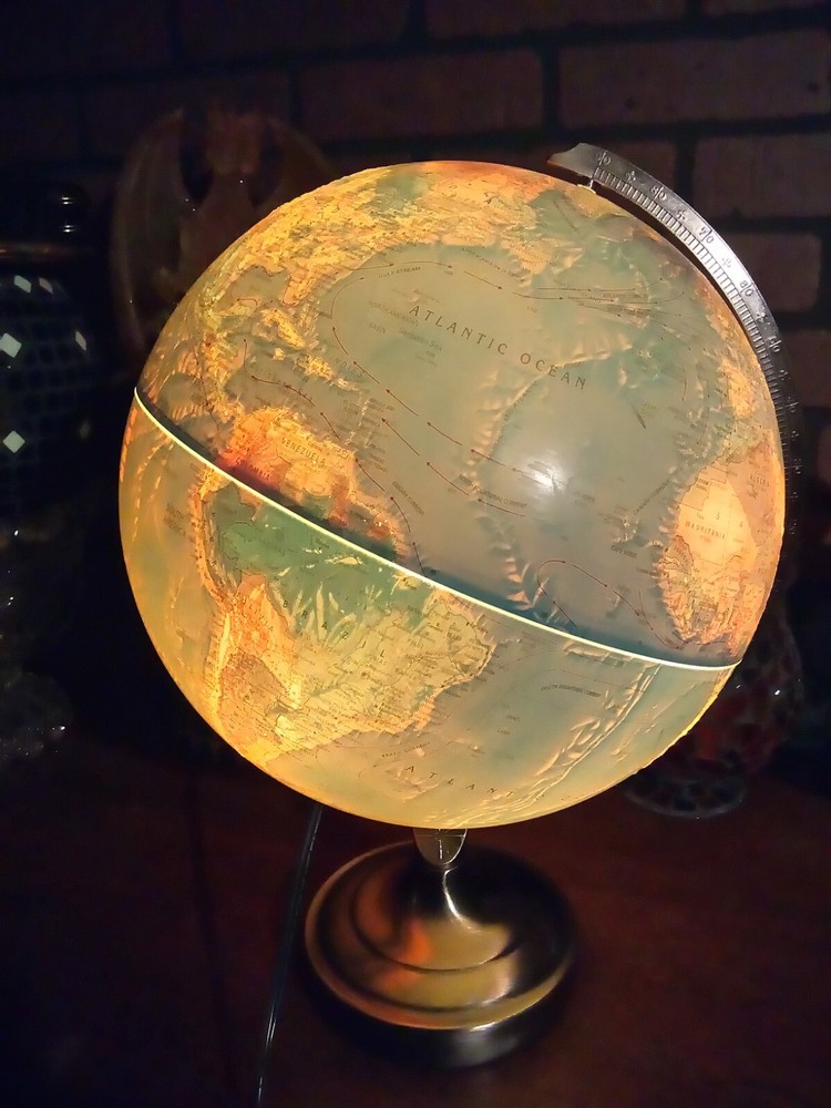 Nice Brushed Nickel Stand Replogle Scan Globe World Horizon Light Up Globe 12"