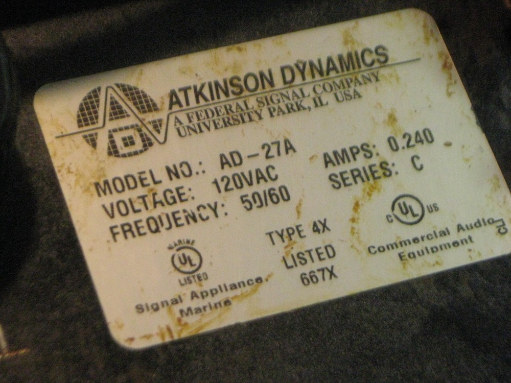 ATKINSON DYNAMICS INDUSTRIAL INTERCOM AD-27 A SERIES 'C' # 1
