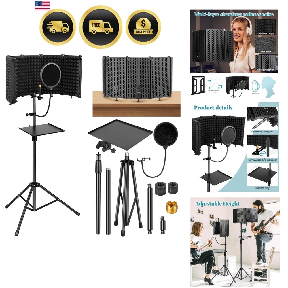 Microphone Stand With Isolation Shield Pop Filter Studio Equipment Tripod